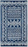 SAFAVIEH Tulum Collection TUL268N Marokkanischer Boho-Teppich, nicht fusselnd, für Wohnzimmer, Eingangsbereich, Flur, Schlafzimmer, Foyer, Akzentbereich, 60 x 100 cm, Marineblau / Elfenbein
