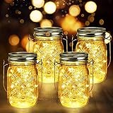 Solarlampen für Außen, 4 Stück 160er LED Solar Laterne Hängend, Windmühlenmuster Wetterfest Solarglas Lichterkette Solarleuchten für Garten Patio Party Hochzeit, Baum(Warmweiß)