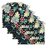 LOVTEX Outdoor-Stuhlkissen, 43,2 x 40,6 x 5,1 cm, 4 Stück, Terrassenkissen für Outdoor-Möbel, wasserabweisend, runde Eck-Sitzkissen, schwarzes Blumenmuster, 4 Stück