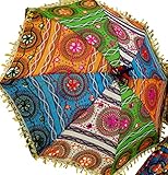 GURU SHOP Bunter Baumwoll-Sonnenschirm aus Indien, Größe: Groß (75x72), 75x75x75 cm, Zier- & Sonnenschirme