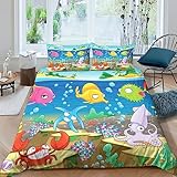 Underwater World3D-Druck Bettbezug Mit KissenbezugBettwäsche 海底 蓝色 BlueBettbezug Mikrofaser -Set Kissenbezug Mit Reißveschluss Konzipiert Gebrauch: Für Kinder, Teenager Und Paare Double（200x200cm）