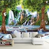 Fototapete Tapete Stereo-Baum-Wald-Wasserfall-Landschafts-Fresko-TV-Sofa-Haus Moderne Wandtapete 3D Wandbilder Tapeten Wohnzimmer Schlafzimmer Wand Dekoration 100x70cm Tongshunj2734