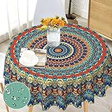 Tischdecke Rund 150 Abwaschbare Tischdecke,Tischdecke Mandala Boho Polyester Tische Dekoration für Garten Küche Esszimmer Wohnzimmer Couchtisch Parteien Abendessen Innen und Outdoor