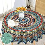 Tischdecke Rund 150 Abwaschbare Tischdecke,Tischdecke Mandala Boho Polyester Tische Dekoration für Garten Küche Esszimmer Wohnzimmer Couchtisch Parteien Abendessen Innen und Outdoor