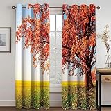 Yayun Art Frühlings- und Herbstwaldbäume Blätter Landschaftsvorhänge Raumverdunkelungsvorhänge 2 Paneele Schlafzimmer Home Decor Vorhänge 2x163x230cm/(BxL) Extra Lange Vorhänge