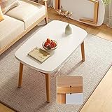 MPOWRX Wohnzimmertisch Holz mit Klappbarem Stauraum, Massivholz, Solide und Langlebig, ErhäLtlich in Einer oder Zwei Etagen (Color : White, Size : 100X50X45CM_A)