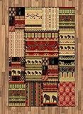 ABAKUHAUS afrikanisch Teppich, Patchwork-Stil asiatisch, Deko-Teppich Digitaldruck, Färben mit langfristigen Halt, 120 x 180 cm, Schwarz Grün Rot