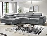 ML Furniture Ltd Avatar Velvet Ecksofa in L-Form 277 x 73 x 203 cm mit Schlaffunktion und Bettzeugbehälter - Schlafsofa mit Bettkasten - Eckcouch mit Stauraum - Links - Farbe: Monolith Grau (MO84)