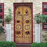 3D Tür Tapete Fotoaufkleber für Innentüren, ​Wasserdicht Selbstklebend PVC Türaufkleber Wanddeko - Braun Holz Tür Schnitzen Tür Poster Aufkleber für Schlafzimmer ​Wohnzimmer 95x215 C