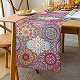 Tischläufer Boho Style Vintage Tischläufer Leinen Tischläufer Bunt Tischläufer Boho Tischdecke Marokkanische Mandala Tischdecke Urlaub Party Hochzeit Bankett Restaurant Dekorat Geschenk 33 X 183cm(C)