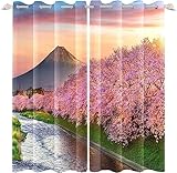 SJSXWQN Vorhang Rosa KirschblüTe Gardinen mit Ösen Vorhang Blickdicht Thermo Verdunklungsvorhänge Schiebegardinen für Schlafzimmer Wohnzimmer H 200 x B 140 cm 2er Set