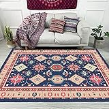 Teppich Läufer Flur Teppichläufer Weich Kurzflor Flurläufer rutschfest Waschbar Teppichläufer Teppiche Korridor，blau-rote geometrische Grenze 100 x 100 cm