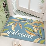 Badezimmerteppich Blatt Badematte rutschfest,Weiche Badteppich,Badvorleger Duschvorleger,Teppich Badezimmer Waschbar,Bad Teppich Flauschig 40×60cm