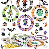 WEDNOK 8tlg Halloween Kranz Basteln Kinder Gruseliges Moosgummi Bastelset DIY Fledermaus Kürbis Zombie Spinne Hexe Eule Mix & Match Kreativsets zum Basteln und Dekorieren zu Halloween Karneval Herbst