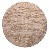 Paco Home Hochflor Teppich Rund Wohnzimmer Schlafzimmer rutschfest Shaggy Modern Flauschig Einfarbig Langflor Kunstfell, Grösse:160 cm Rund, Farbe:Beige