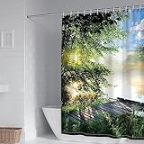 Duschvorhang Anti Schimmel, Duschvorhang Antischimmel Grün Polyester Bäume See Duschvorhang für Männer 165X180cm