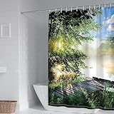 Duschvorhang Anti Schimmel, Duschvorhang Antischimmel Grün Polyester Bäume See Duschvorhang für Männer 165X180cm