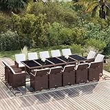 MOONAIRY 15-TLG. Garten-Essgruppe mit Kissen, Esstisch Mit Stühlen, Gartenmöbel Set, Gartengarnitur, Möbelsets, Balkonmöbel Set, Sitzgruppe, Esstisch-Set, Poly Rattan Braun