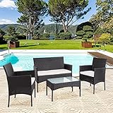 Gimisgu Gartenmöbel Set, 7-teilige Polyrattan Sitzgruppe, Schwarz, Balkonmöbel aus Tisch, Sofa, 2 Sesseln, Lounge-Set Wetterfest Bequem Gartenlounge für 4-5 Personen