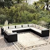 Homgoday Gartenmöbel Set 10-TLG. Gartenlounge mit Kissen Gartensofa Sitzgruppe Balkonmöbel Lounge Sofa Sitzgarnitur Gartenset Sofagarnitur für Garten Terrasse Balkon Schwarz Poly Rattan