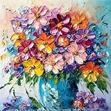 adrium Holz-Bild 60 x 60 cm: Schöner Strauß Herbstblumen in Vase. Ölgemälde, halbabstrakt, KI generativ (200741401)