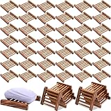 50 Stück Bambusholz-Seifenschalen Bulk Badezimmer Holz Seifenspender für Bar Seife, selbstentleerender Seifenhalter, Handarbeit, Holzseifenschale für Küchenschwamm, 8,3 x 8,3 x 1,67 cm (Anthrazit)