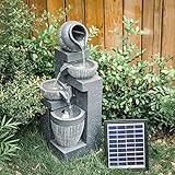 Wasserbrunnen für den Innen-/Außengarten, Wasserbrunnen für den Außenbereich, 3-stufiges Wasserspiel, Garten-Solarbrunnen, LED-Leuchten, Innen- und Außenstatue, Dekoration für Deck, Terrasse, Veranda