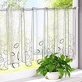 HongYa Scheibengardine transparenter Voile bestickte Bistrogardine Kaffee Vorhang H/B 60/144 cm Grau