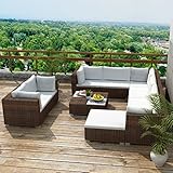 Homgoday 10-TLG. Gartenlounge Set mit Auflagen Gartenmöbel Sitzgruppe Sitzgarnitur Sofa Lounge Gartensofa Gartenset Rattanmöbel Sofagarnitur mit Tisch Poly Rattan Braun