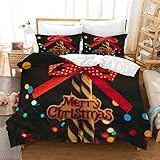 YINGYINGGUAI Bettwäsche 155x220 Schwarz Weihnachtsdekoration Bettwäsche-Sets Einzelbett Bettbezug 3teilig Weicher Bettwäsche Sets für Teenager Kinder mit Reißverschluss mit 2 Kopfkissenbezug 80x80 cm
