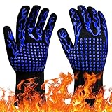 Flintronic Grillhandschuhe Hitzebeständig mit 800°C, Feuerfeste Handschuhe, Backhandschuhe, Kochhandschuhe, Ofenhandschuhe, für Backen, Küche & Grillen - Blau Das Neue