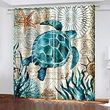 Vorhang Blickdicht 3D Retro-Cartoon-Schildkröte Gardinen Mit Ösenvorhang 2Er Set 200x160 Cm Verdunkelungs Kindervorhänge Für Wohnzimmer Schlafzimmer Kinderzimmer Deko, Blickdichte Verdunklungsgardin