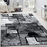 Paco Home Teppich Wohnzimmer Modern Kurzflor Abstrakt Gemälde Optik Schwarz Grau Anthrazit, Grösse:240x340 cm