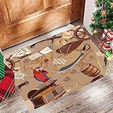 Badezimmerteppich 60x100 cm,Badematte rutschfest,Weicher Badvorleger,Alte Piraten-Schatzkarte Abenteuergeschichten Truhe Papagei Len,Mikrofaser Absorbent Badteppich für Badewanne,Dusche und Badezimmer