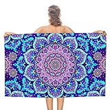 TsingZa Große Mikrofaser-Strandtücher, schnell trocknend, saugfähig, Schwimm- und Pool-Handtücher, weiche, übergroße Badetücher, leichte Reise-Camping-Handtücher, blau-lila Mandalas, 78,7 x 129,5 cm