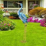 Yeomoo 96CM Metall Reiher Skulptur Vögel Gartendeko Draußen Figuren - Blau Stehend Kran Kunstliche Garten Deko Geschenke für Frauen/Männer Mum Fischreiher Dekoration für Wohnzimmer Balkon