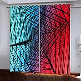 Verdunkelungsvorhänge 3D Dreidimensionale Geometrische Linien Muster Ösen Vorhang 2Er Set 140X160Cm Verdunkelungsvorhang Blickdicht Fenstergardinen Kinderzimmer Schlafzimmer Wohnzimmer Thermovorhan