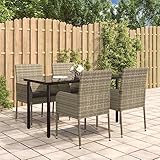 INLIFE 5-TLG. Garten-Essgruppe mit Kissen Schwarz und Grau Poly Rattan,40.2kg,3185163