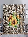 Verdunklungsvorhänge Sonnenblumen Leopard Print Scheibengardinen Weich Vorhänge Wohnzimmer Vorhänge Schlafzimmer Vorhang Blickdicht Vorhang Schallschutz Scheibengardine Gardine 2x140x240cm