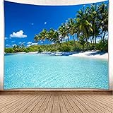 YISURE Wandteppich Strand Meer, Tropischer Wandteppich Natur Küstenlandschaft für Schlafzimmer, 200 x 150 cm, Blauer Himmel Wassermeer Wandbehang für Heimdekoration