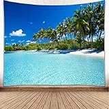 YISURE Wandteppich Strand Meer, Tropischer Wandteppich Natur Küstenlandschaft für Schlafzimmer, 200 x 150 cm, Blauer Himmel Wassermeer Wandbehang für Heimdekoration