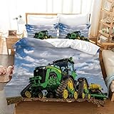 YINGYINGGUAI Bettwäsche 155x220 Grün Traktor Bettwäsche-Sets Einzelbett Bettbezug 3teilig Weicher Bettwäsche Sets für Teenager Kinder mit Reißverschluss mit 2 Kopfkissenbezug 80x80 cm