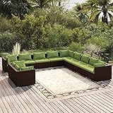 Homgoday Gartenmöbel Set 11-TLG. Gartenlounge mit Kissen Gartensofa Sitzgruppe Balkonmöbel Lounge Sofa Sitzgarnitur Gartenset Sofagarnitur für Garten Terrasse Balkon Braun Poly Rattan