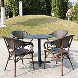 SGTEOBG Balkonmöbel Set Rattan, Bistrotisch Klein Mit Stapelbare Stühlen, Gartenmöbel Set Für Garten, Terrasse, Balkon, Metall Stahl Gartentisch Rund(Color:2 Chairs + 1 Table)