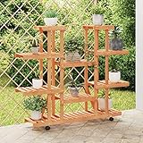 LAPOOH Blumenständer, Pflanzentreppe Outdoor, Blumentreppe Draußen, Pflanzenregal, Pflanzenständer, Blumenregal, Balkon Möbel, mit Rollen 110x25x115 cm Massivholz Tanne