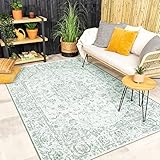 FRAAI | Home & Living In- & Outdoor Teppich Vintage - Victoria Oriental Grün - 140x200cm - Wetterfest Outdoorteppich - Polypropylen - Flachgewebe - Wohnzimmer, Balkon, Garten, Terrasse - Carpet