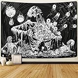 Yrendenge Schädel Wandteppich Augen Wandtuch Menschlicher Skelett Wandbehang, Schwarz Weiß Wandteppiche Aesthetic, Hippie Gotischer Tapisserie für Schlafzimmer, Home Dekor Wandtücher 210x150cm