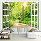 JUEWEIER Grüner Sonnenschein Wald Straße Fenster natürliche Landschaft modernes Wohnzimmer Schlafzimmer Wand kreative Fototapete