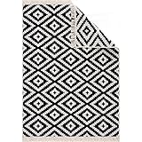 Fashion4Home Teppich Läufer - Tepiche für Wohnzimmer, Schlafzimmer, Küche, Kinderzimmer, Badezimmer - Boho Kelim Teppiche - Läufer Flur Teppich Weiß-Schwarz, Größe: 80x150 cm