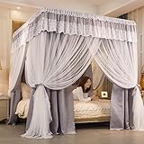 XIANGUO Vier-Jahreszeiten-Bettvorhang Bettdecke Moskitonetz eine Verdunkelung staubdicht Prinzessin Bettvorhang DREI Tür Boden stehend gemusterten Zelt (grau, 180 * 200)